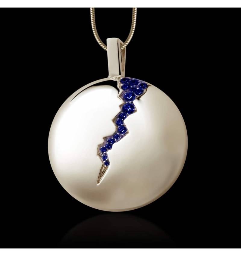 Pendentif pavage saphir bleu en or blanc Quake