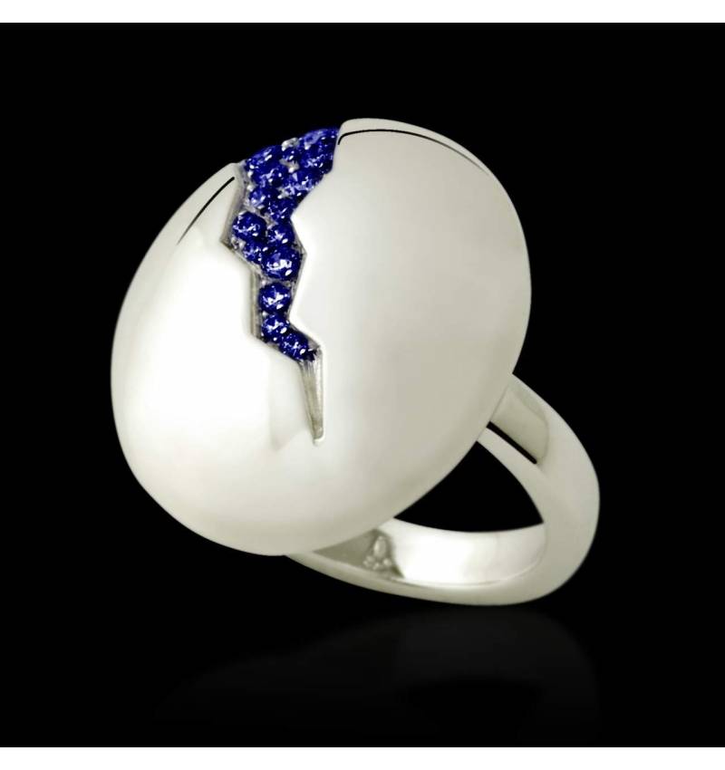 Bague de fiançailles saphir bleu 0,7 carat or blanc Quake