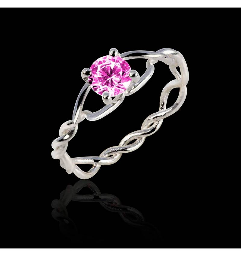 Bague de fiançailles saphir rose or blanc Entrelassée