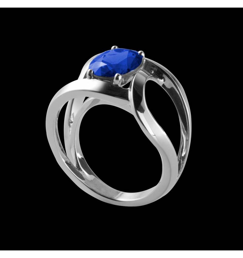 Bague de fiançailles saphir bleu rond or blanc Future Solo Bague de fiançailles saphir bleu rond or blanc Future Solo