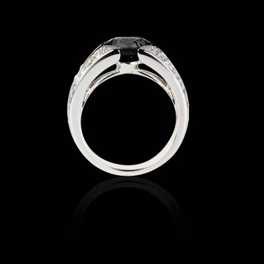 Solitaire diamant noir pavage diamant or blanc Isabelle