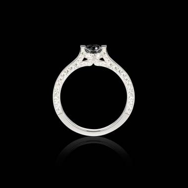 Solitaire diamant noir pavage diamant or blanc Hera