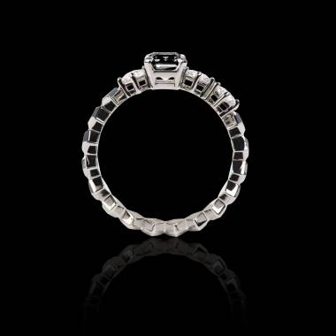 Solitaire diamant noir pavage diamant or blanc Elsa