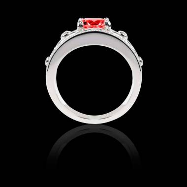 Bague Solitaire rubis forme rond pavage diamant or blanc Régina Suprema 