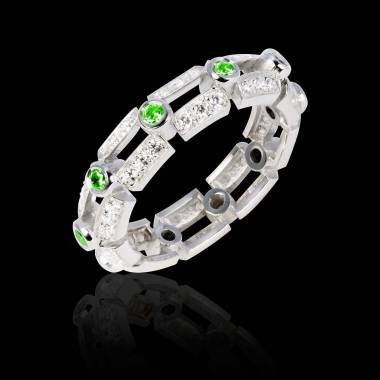 Bague de fiançailles émeraude 0,7 carat pavage diamant or blanc Terre