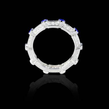 Bague Solitaire saphir bleu 0,9 carat pavage diamant or blanc Terre