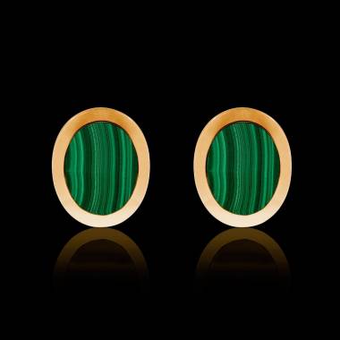 Boutons de manchettes chevalière malachite or jaune vermeil 13,4g Ovalis