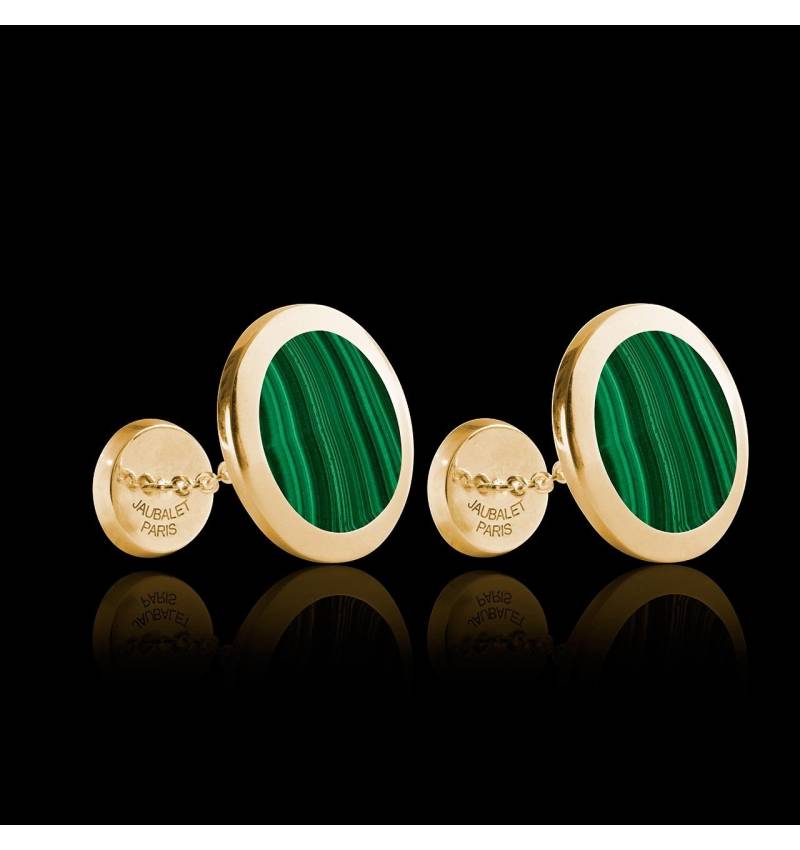 Bouton de manchette chevalière malachite or jaune vermeil 13,4g Ovalis