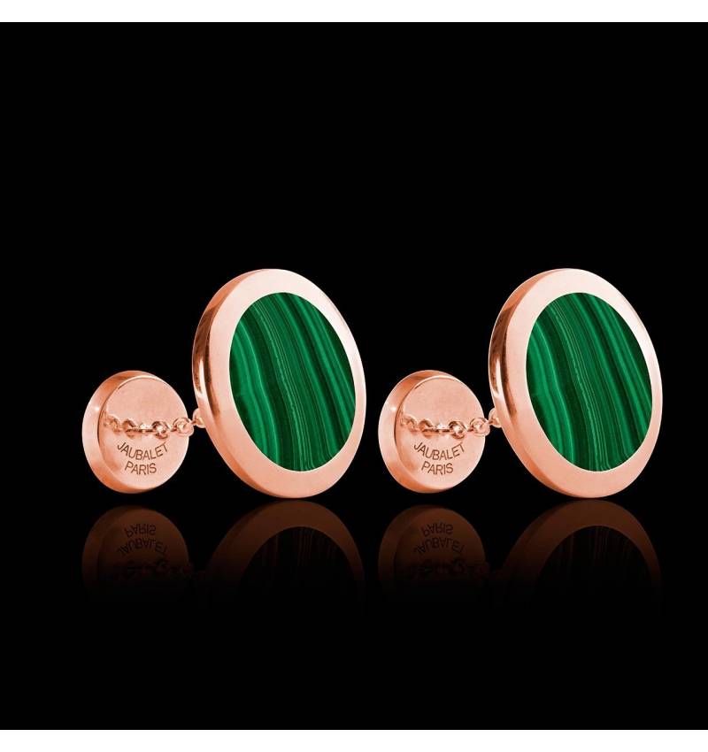 Bouton de manchette chevalière malachite en or rose vermeil 13,4g Ovalis