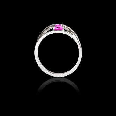 Bague Solitaire saphir rose pavage diamant or blanc Anaelle