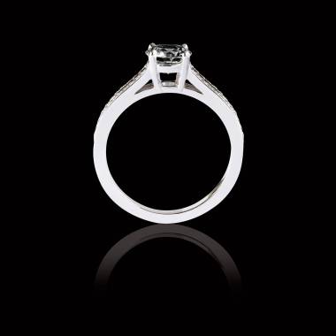 Bague Solitaire diamant noir pavage diamant or blanc Marie 