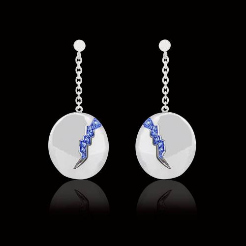 Boucles d’oreilles pavage en saphir bleu or blanc 18K (9,7g) Quake