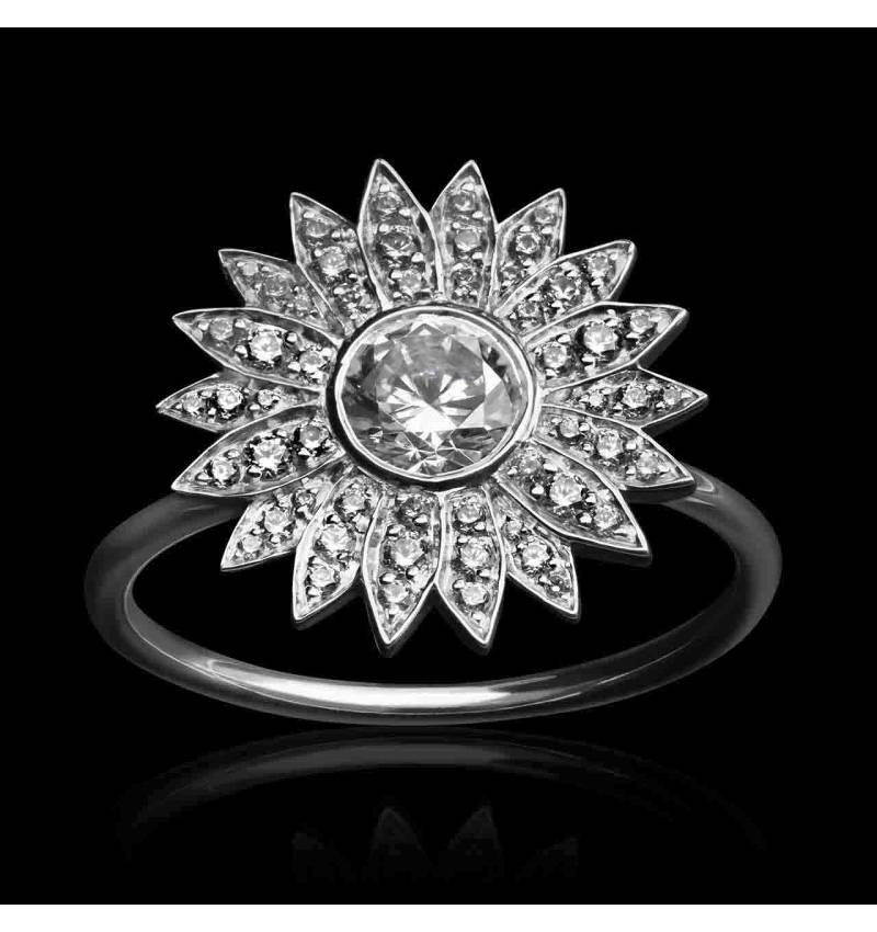 Bague diamant-pavage diamant-or blanc-Marguerite Bague diamant-pavage diamant-or blanc-Marguerite